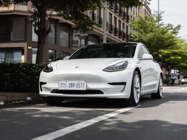 Modern electric car parked on a suburban street
